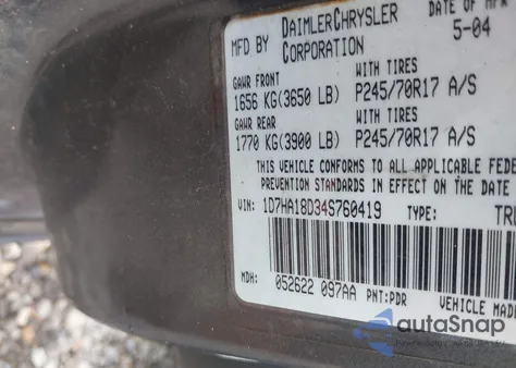 2004 Dodge Ram 1500 Slt/Laramie z USA, uszkodzony, nr VIN 1D7HA18D34S760419